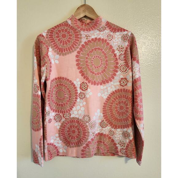 TALBOT TARALON Vintage Pink Brown White Long Sleeve Back Zip Thin Sweater - Picture 1 of 4